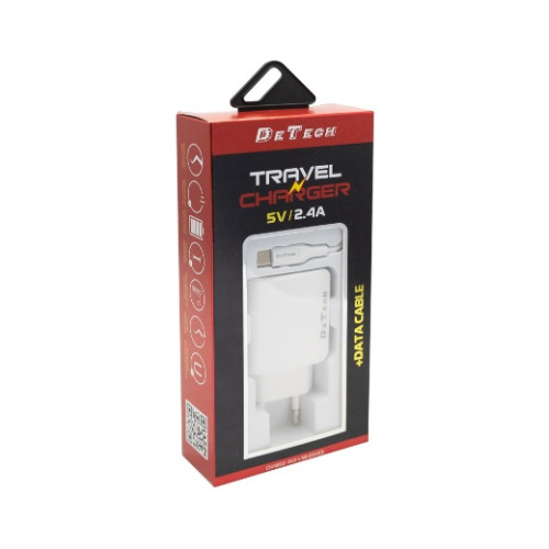 Зарядно устройство DeTech DE-09, 5V/2.5A, 2xUSB, бял