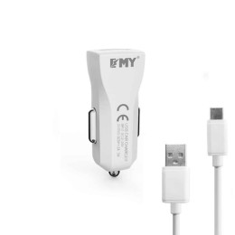 Зарядно устройство за кола, EMY, MY-110, 5V/1A, Универсално, 1 x USB, С USB Type-C кабел, Бял